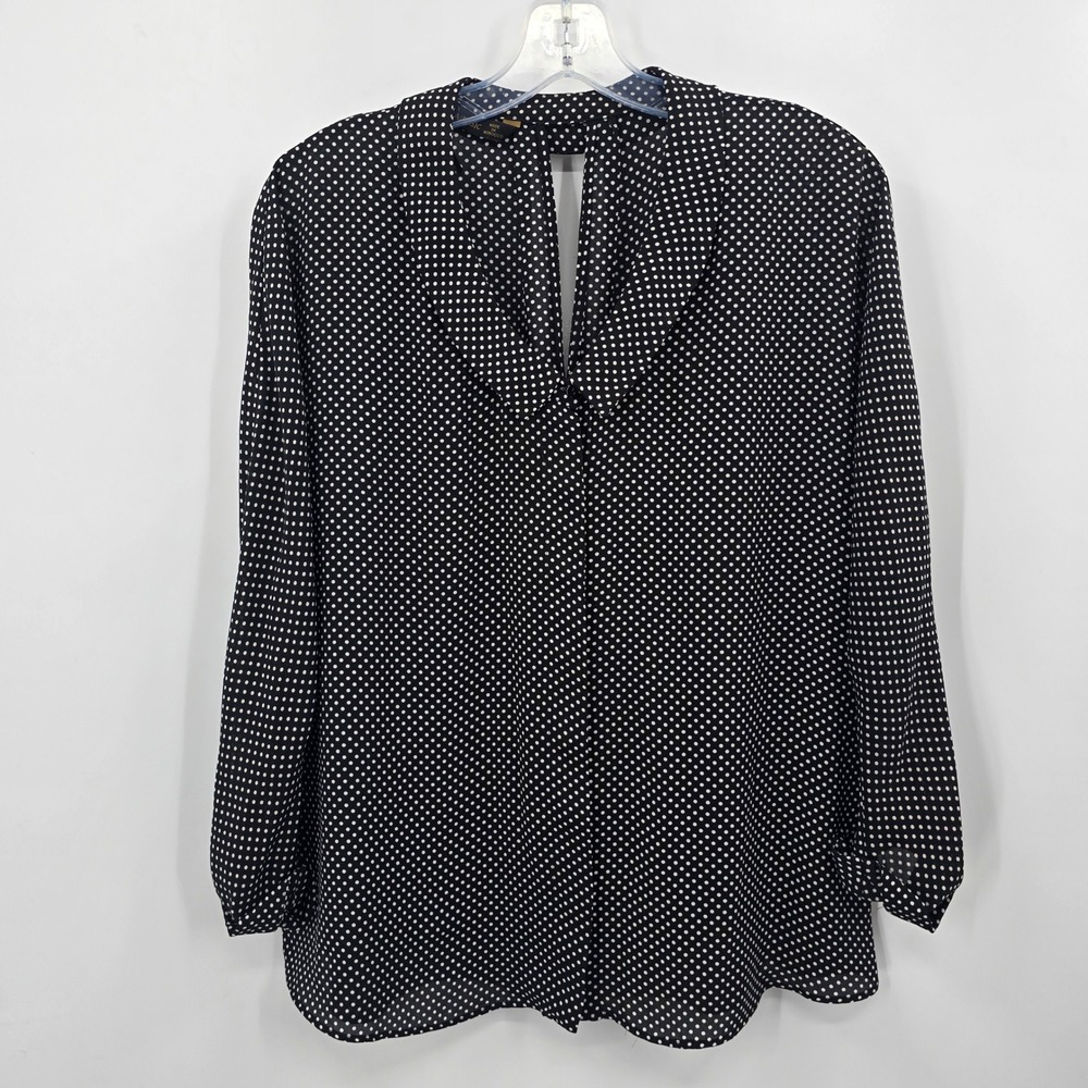 Zara Bouse Basic Womens Large Black White Polka Dot V-Neck Keyhole Back
